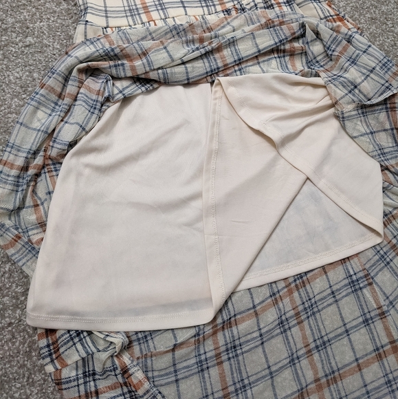 AUW sheer lined cream and rust plaid fit and flare midi dress - Picture 6 of 16